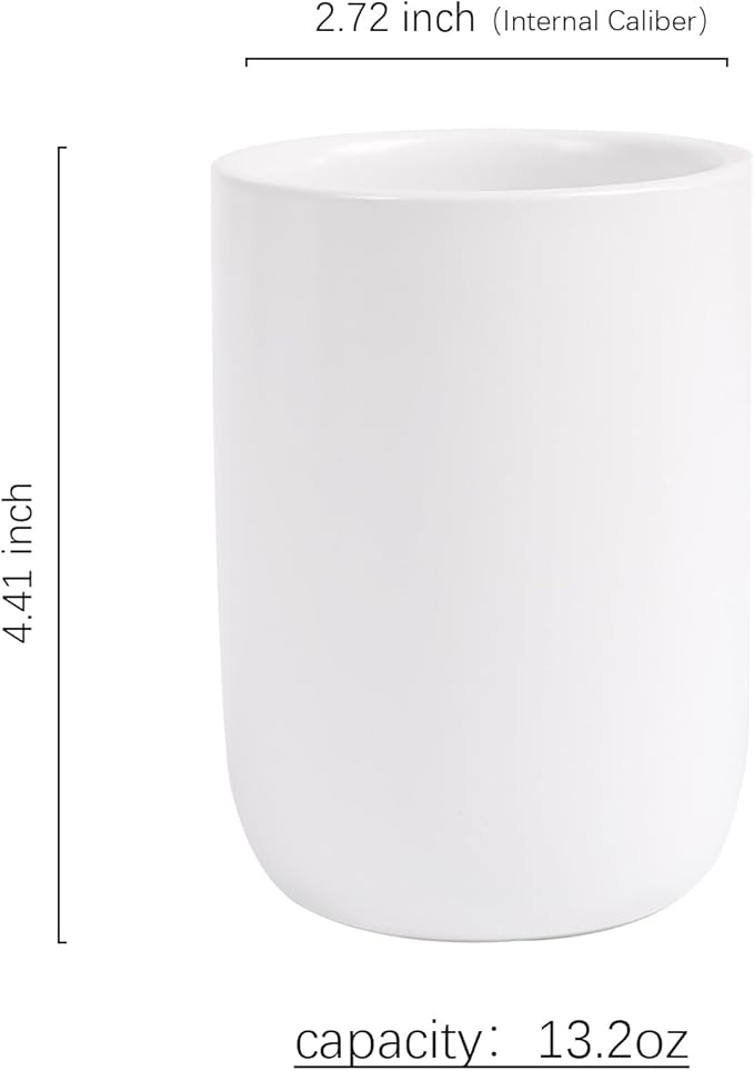 BosilunLife Ceramic Toothbrush Holder - 12Oz Bathroom Toothbrush Holder White Tooth Brush Holders Tumbler Cups Reusable Toothbrush Mouthwash Cup Small Toothbrush and Toothpaste Holder