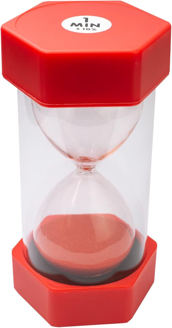 Sand Timer for Kids - 1 Minute Red - 6.3 Inches Hourglass Acrylic Covered Clock for Classroom, Home & Kids Room - Large Single Pack