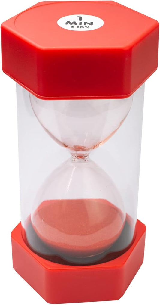Sand Timer for Kids - 1 Minute Red - 6.3 Inches Hourglass Acrylic Covered Clock for Classroom, Home & Kids Room - Large Single Pack