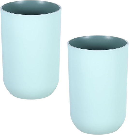 uxcell 2Pcs Plastic Drinking Cups, Double Color Unbreakable Reusable Bathroom Cup Mouthwash Cup Toothbrush Tumbler Holder, Light Blue