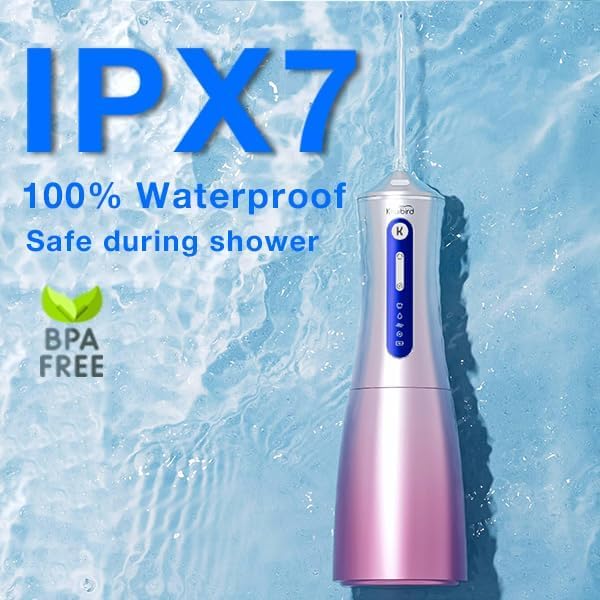 Water Dental Flosser Cordless with UVC Light, 3 Modes Portable Oral Irrigator, IPX7 Waterproof, 300ML Tank, Electric Teeth Cleaner for Tonsil Stones, Home & Travel Use