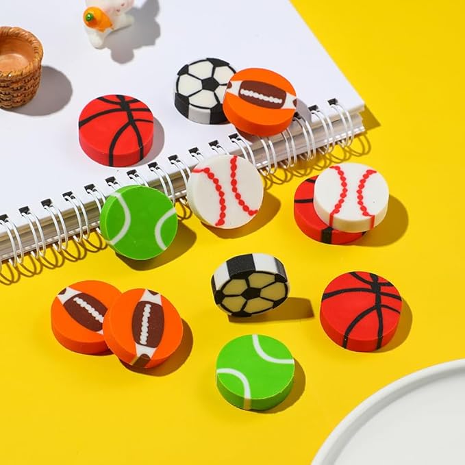 Kleeblatt Large Sports Erasers for Kids Bulk, 60 PCS Big Large Fun Desk Pets for Kids Classroom, Treasure Box Prizes,Party Favors for Kids Goodie Bags, Back to School Gifts for Students