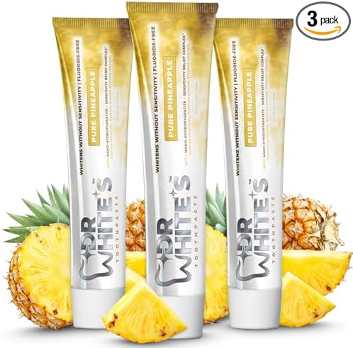 Dr. White’s Fluoride-Free nHA Toothpaste 3-Pack; Dentist-Formulated, Nano Hydroxyapatite + Xylitol, Sensitivity Relief Complex™, Mint-Free, Enamel Safe, Swallow-Safe (3.5 Oz, Pure Pineapple)