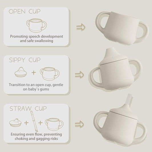 Moonkie Silicone Baby Sippy Cups | 3 Stages Training Cup Straw Cup for Infants Toddlers and Kid | 4 oz 2Pack