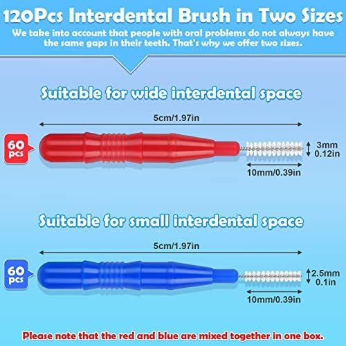 120Pcs Interdental Brushes 2 Sizes, 360° Bendable Soft Bristles Braces Brush Dental Brushes Between Teeth Gum Interdental Brushes for Gum Braces Oral Teeth Cleaning Tool