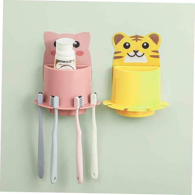 Creative Wall-Mounted Toothbrush Holder Pink Pig Design Suction Cup Bathroom Storage Rack No-Drill Compact Shelf for Bathroom Organization and Toothbrush Toothpaste Storage