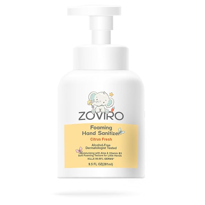 Zoviro Foaming Hand Sanitizer, 9.5oz Pump Bottle, Alcohol-Free, Citrus Fresh Scent, Moisturizing with Aloe, Non-sticky, No Rinse (PACK OF 4)