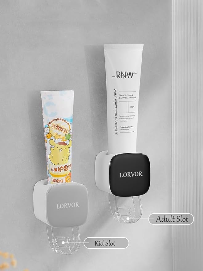 2 Pcs Toothpaste Dispensers Semi-Automatic Toothpaste Hands Free Squeezer Holder for Kids and Adults, Self-Adhesive Sticker Wall Mount Toothpaste Squeezer for Family Bathroom