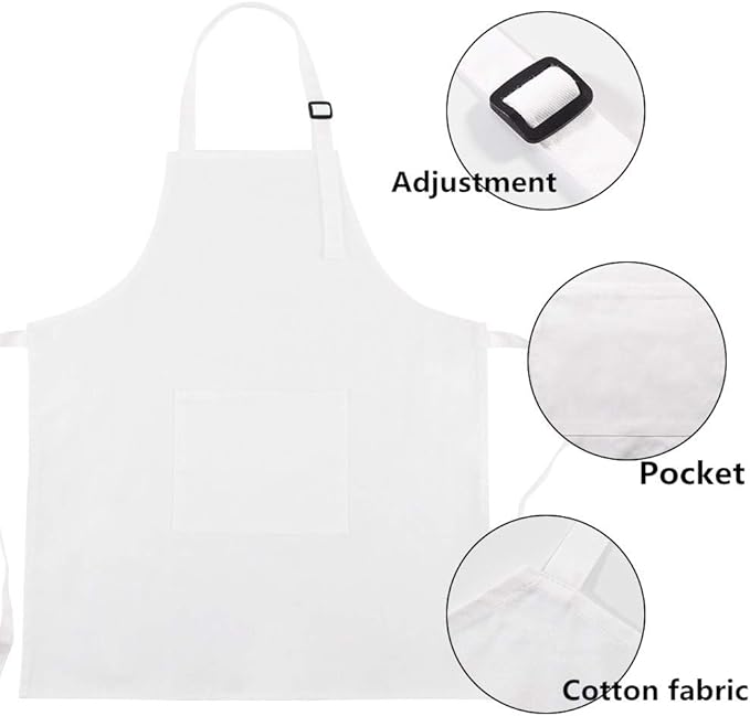 Kids Apron and Chef Hat Set, Adjustable Cotton Child Aprons with Large Pocket White Girls Boys Kitchen Bib Aprons for Cooking Baking Painting
