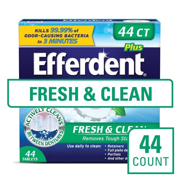 Efferdent Retainer Cleaning Tablets, Denture Cleaning Tablets for Dental Appliances, Minty Fresh & Clean, 44 Count (Pack of 5)