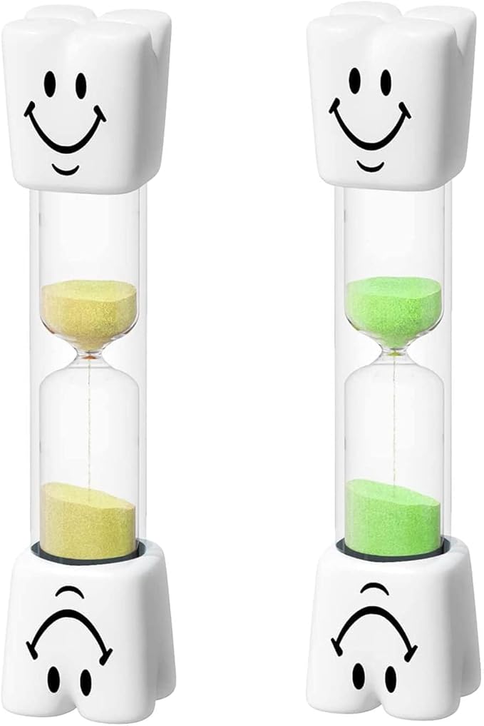 Toothbrush Timer for Kids 2 Minute Sand Timer Smile Pattern Tooth Brushing Sand Timer, Mini Hourglass Sand Clock Set for Kids Boys Girls Oral Hygiene Party Favors (Pack of 2)
