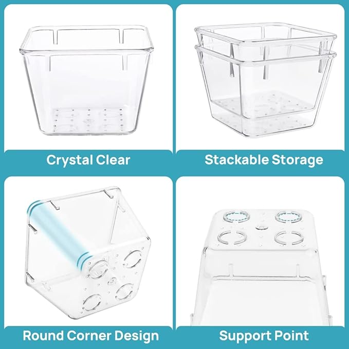 15PCS Clear Plastic Drawer Organizer Set 4-Size Versatile Bathroom and Vanity Drawer Organizer Trays Storage Bins