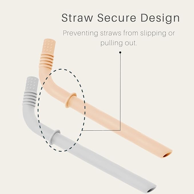 PandaEar Silicone Training Cup, 2 Pack Baby Drinking Sippy Cups with Handles & Straw for Baby and Toddler 6 Months+ (Pink&Grey)