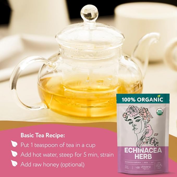 Echinacea Tea Loose Leaf (4 oz.) - Organic Echinacea Herb - Equinacea Organica - Great for Seasonal Changes - Supports Faster Recovery