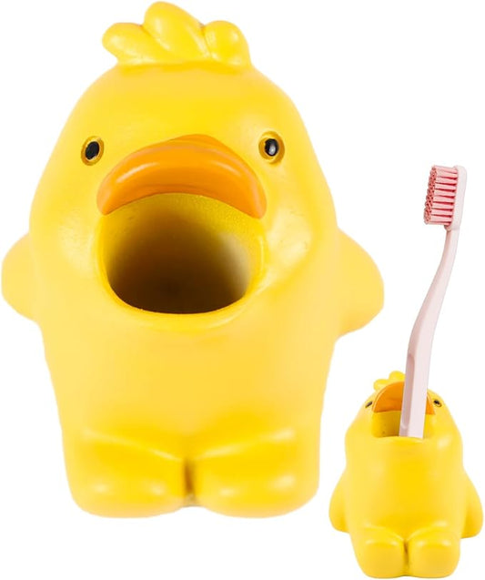 Cute Animal Toothbrush Holder - Duck Pen Pencil Holder,Mini Resin Freestanding Storage Base for Box Pen Brush Toothpick Desktop Storage Container, Washroom Office Organizer Accessories (Duckling)