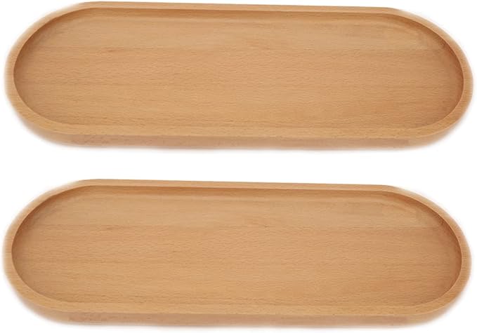 Fermus Wooden Tray, Set of 2, 12.5 Inch Long, Jewelry Dish Cosmetics Organizer Bathroom Clutter Wood Decorative Serving Platter Small Storage Tray, Oval (2 Pack)