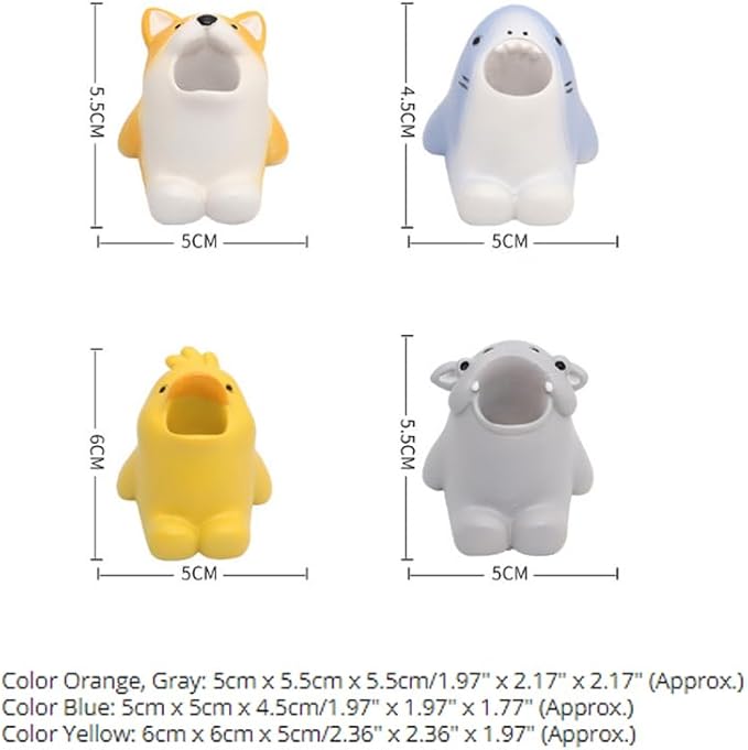Cute Animal Toothbrush Holder - Resin Bathroom & Desktop Organizer for Brushes Pens Makeup Tools | Multi-Functional Storage Box with Non-Slip Base, Space-Saving Office Home Decor Pack of 4