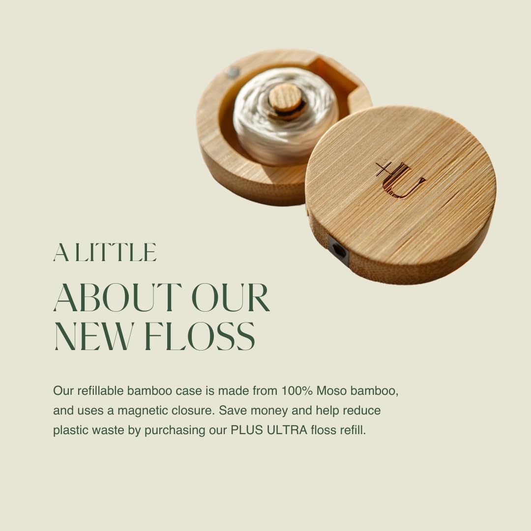 Plus Ultra Mint Nylon Dental Floss with Reusable Bamboo Case | Made with Recycled Nylon and Vegan Wax | Zero Plastic | 32 Yards (Pack of 1)