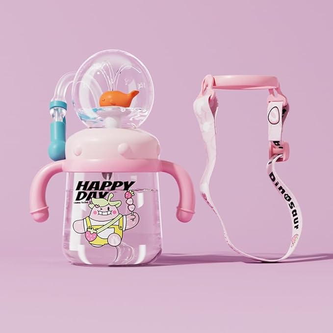 Drinking Cup With Whale Squirt, Weighted Sippy Cups With Adjustable Straps, 300ml Whale Water Cups With Silicone Soft Tip, Portable Leak Proof Straw Sippy Cup For Kids (B-Pink)