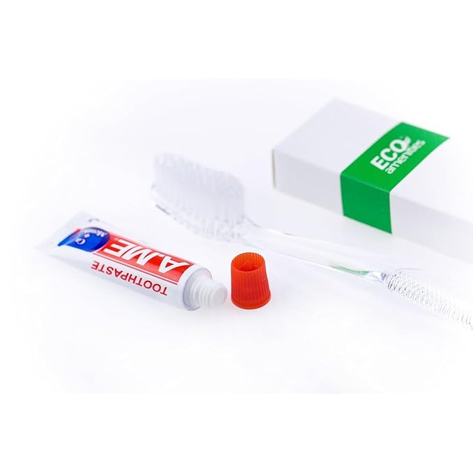 ECO amenities Travel Toothbrush & Toothpaste Kit - Individually Wrapped Disposable Toothbrushes - Peppermint Travel Toothpaste Tubes - Bulk Hotel Dental Kit - Pack of 1, Peppermint