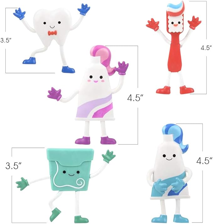 ArtCreativity Dental Bendable Assortment, Set of 5 Flexible Figurines, Stress Relief Fidget Toys, Goodie Bag Stuffers, Piñata Fillers, Party Favors for Kids, Dental Toys Giveaways