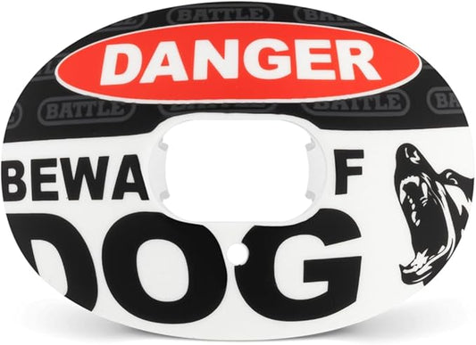 Battle Sports Oxygen Football Mouthguard - Football Mouth Guard with Strap, Superior Airflow & Better Performance, Maximum Breathability, Works with Braces - Beware of Dog/Black