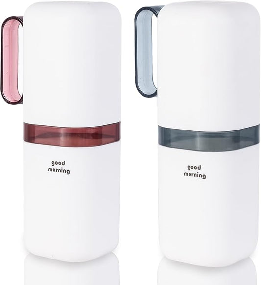 Toothbrush Travel Case,Toothbrush Holder and Rinse Cup with Handle Travel Toothbrush Holder,Multifunctional Toothbrush Cup,Large Capacit Travel Toothbrush Holder with Mouthwash Cup(Purple+Blue)