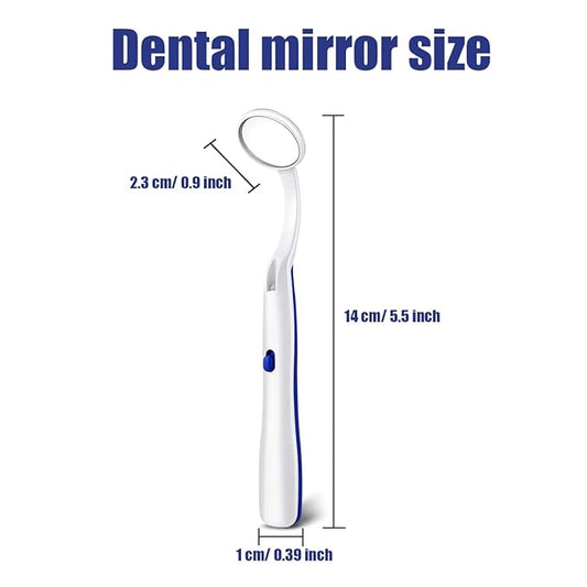 2 Pcs Dental Mirror with Light Tool LED Lighted Teeth Inspection Mirror Anti Fog Curve Angle Dentist Oral Care Tool (Dark Blue)