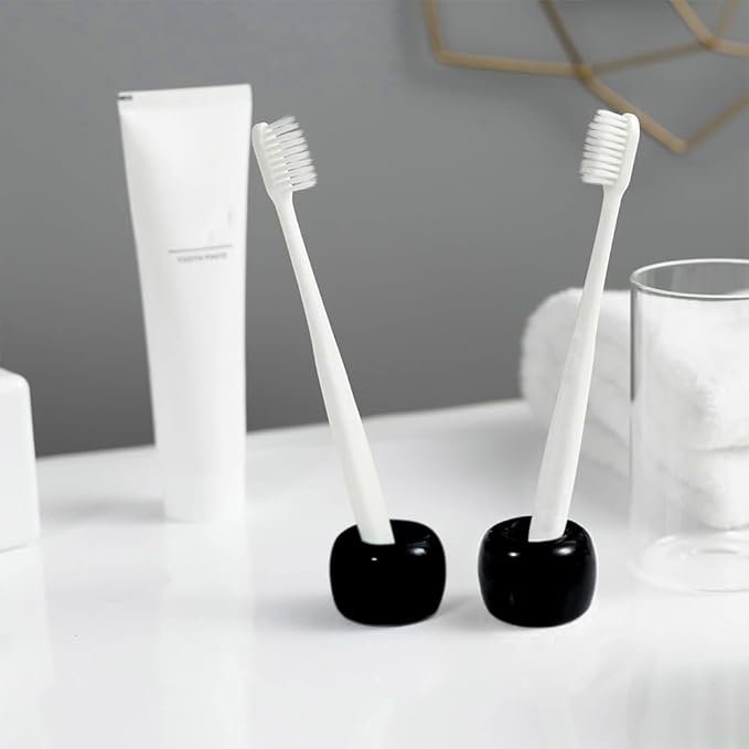 Mini Ceramics Toothbrush Stand for Bathroom Vanity Countertop, Handmade Couple Toothbrush Head and Shaver Holder, Office Pen Holder, 2-Piece Set Black