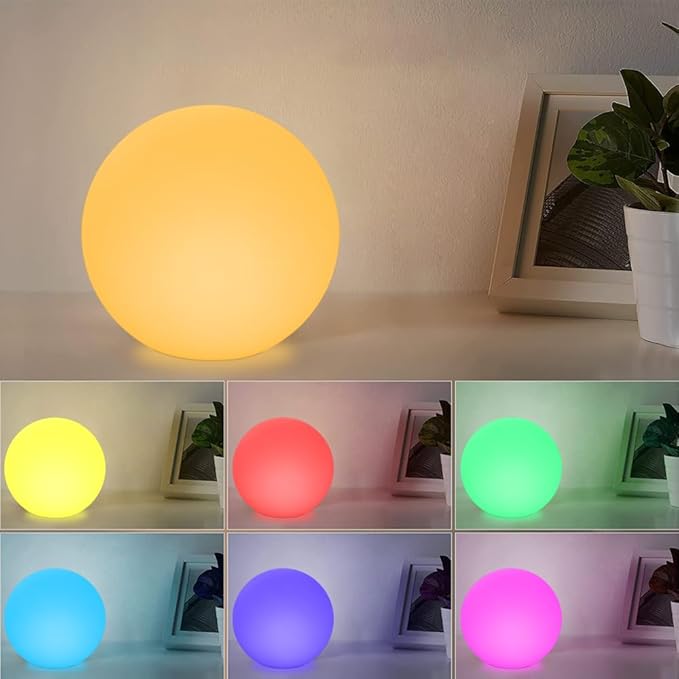 6-in Cordless LED Globe Orb Light for Kids, RGB Color Changing Orb Night Light Mood Lamp w/Remote, Rechargeable LED Ball Night Light Sphere Bedside Lamp, Ideal for Home Garden Patio Party Bar Decors