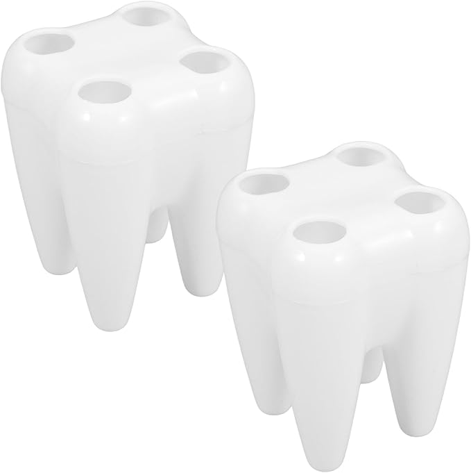 Sosoport 2pcs Cute Tooth Shaped Toothbrush Holder Stand Bathroom Decor with Ventilation for Countertop Organization and Travel Use