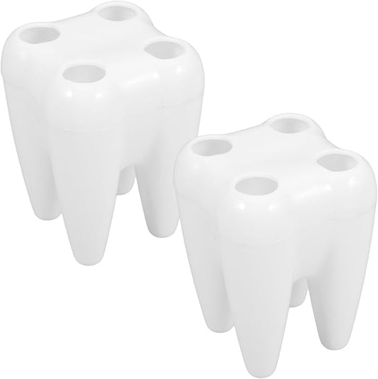 Sosoport 2pcs Cute Tooth Shaped Toothbrush Holder Stand Bathroom Decor with Ventilation for Countertop Organization and Travel Use