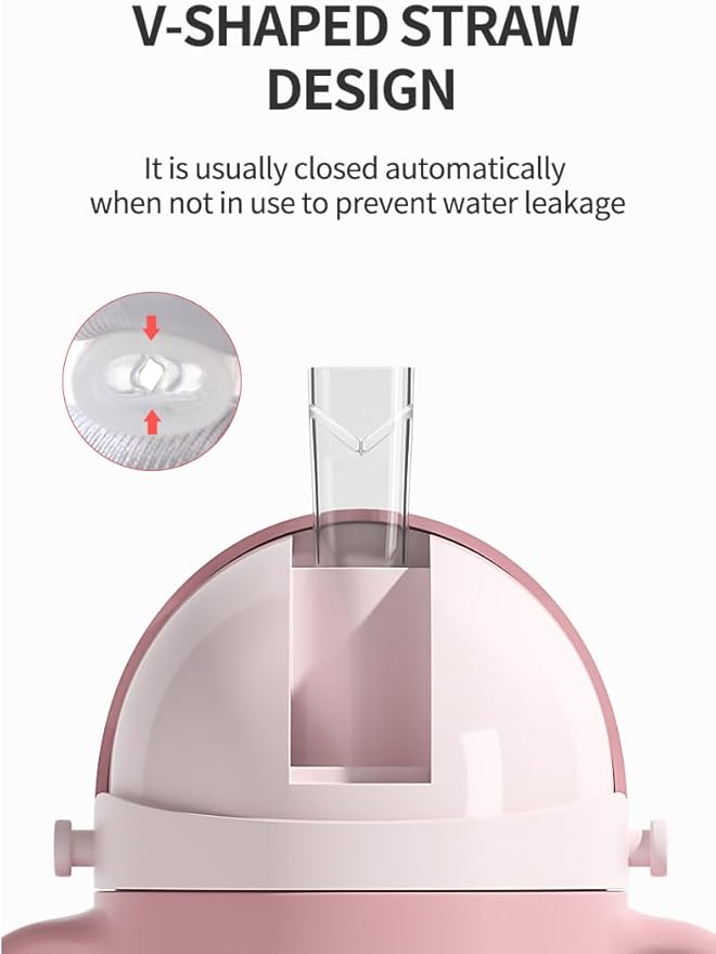 Leakproof Sippy Cups, Double Sealing No Spill Water Bottle with Weighted Straw and Non-Slip Handle for Toddler 1-3 Years, Tritan Baby Cups 12+ Months, 270ml/9oz (1Pack,Pink)