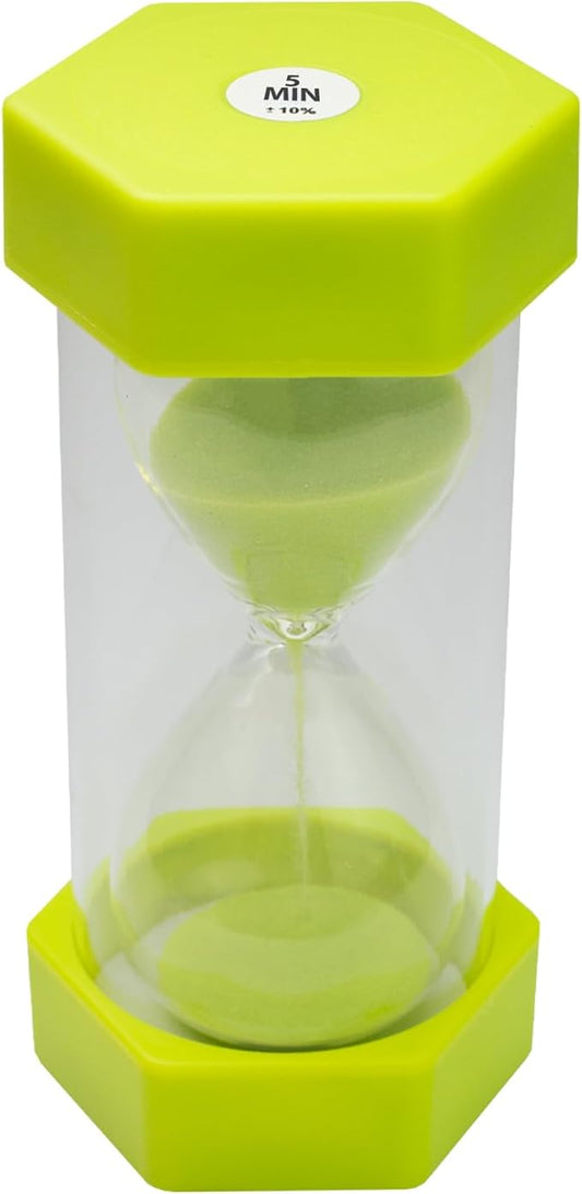 Sand Timer for Kids - 5 Minute Green - 5 inches Hour Glass Acrylic Covered for Classroom, Home & Kids Room - Medium Single Pack