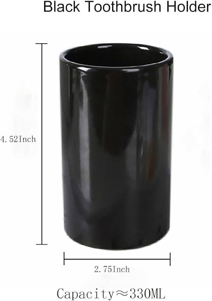 Black Ceramic Toothbrush Holder, Tumbler Cups Reusable Toothbrush Mouthwash Cup,Makeup Brush Holder, Bathroom Counter Organizer(300ml)