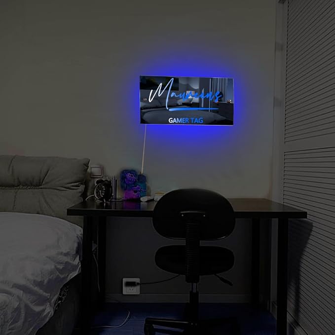 Personalized Tag Salon shop LED Name Mirror Light Custom LED Light Up Mirror Multi Colour Lighting Mirror Name Sign, Custom Name Neon Sign Light Wall Decor Mirror for Bedroom,Bar, barber shop