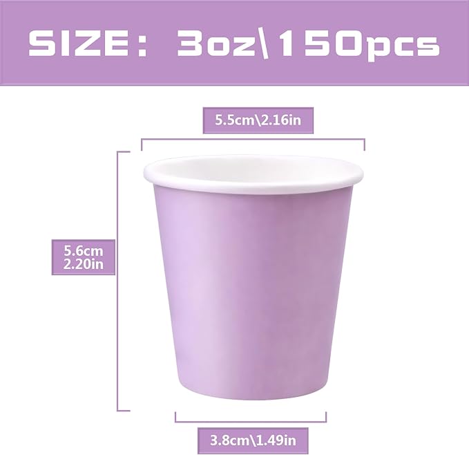 150 Pack 3oz Purple Paper Cups,Mouthwash Cups, Disposable Bathroom Cups,Small Paper Cups 3oz Ideal for Bathroom,Supermarket,Birthday Party,Picnic and BBQ