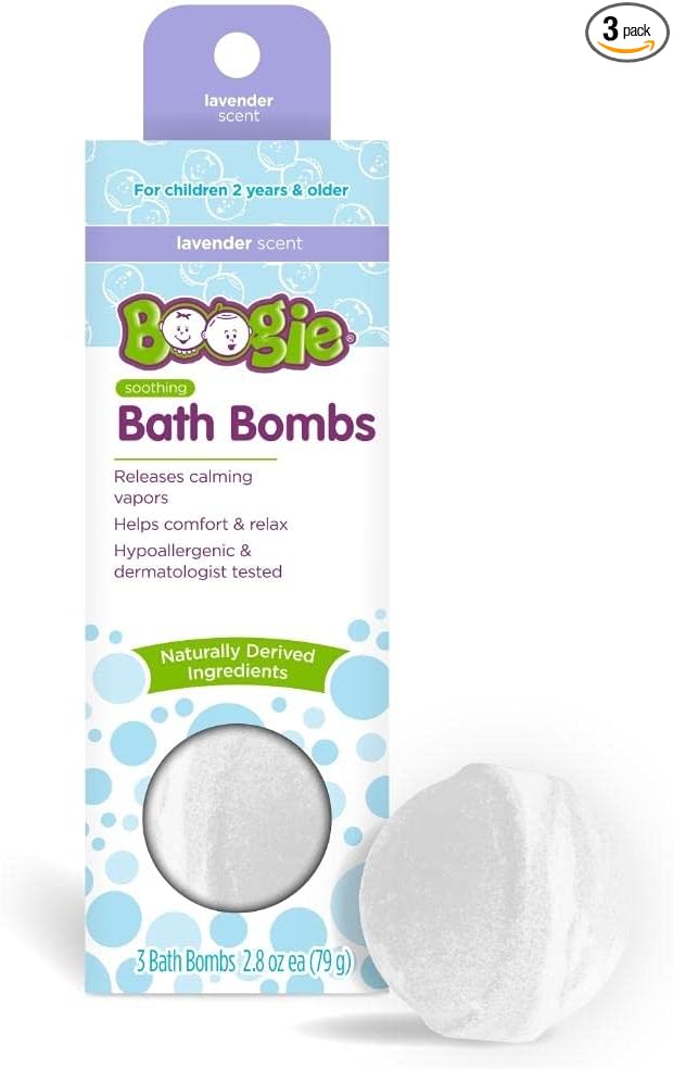 Boogie Kids Bath Bombs, Naturally Derived, Made with Aloe and Calming Vapors, Lavender, 3 Bath Bombs, 2.8 oz, Pack of 1