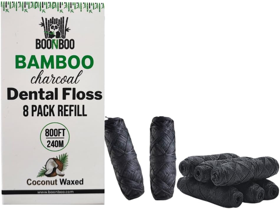 BOONBOO Dental Floss Refill, Charcoal Woven Thread, 8 Pieces, Coconut