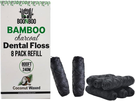 BOONBOO Dental Floss Refill, Charcoal Woven Thread, 8 Pieces, Coconut