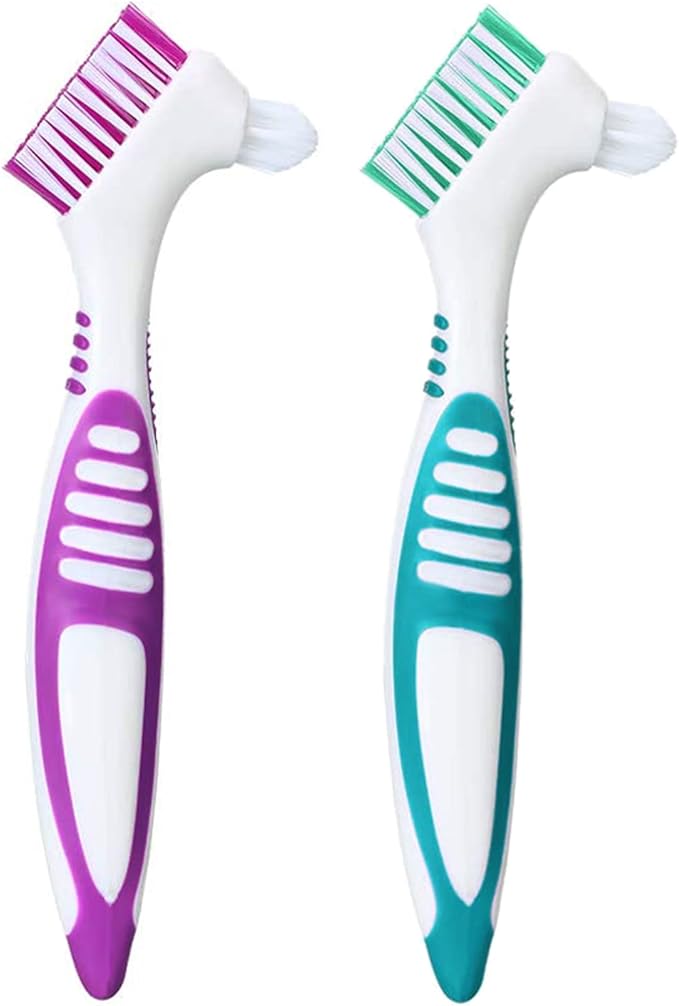 Premium Hygiene Denture Cleaning Brush Set, Multi-Layered Bristles & Ergonomic Rubber Handle, for Denture Care(Purple & Green)