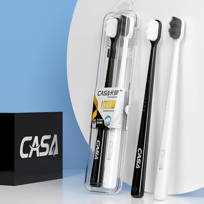 Extra Soft Toothbrush for Sensitive Gums and Teeth. Micro Nano Toothbrushes with 20,000 Ultra Soft Bamboo Charcoal Bristles. Excellent Cleaning Effect (2 Pack) (Black Wave Bristle)