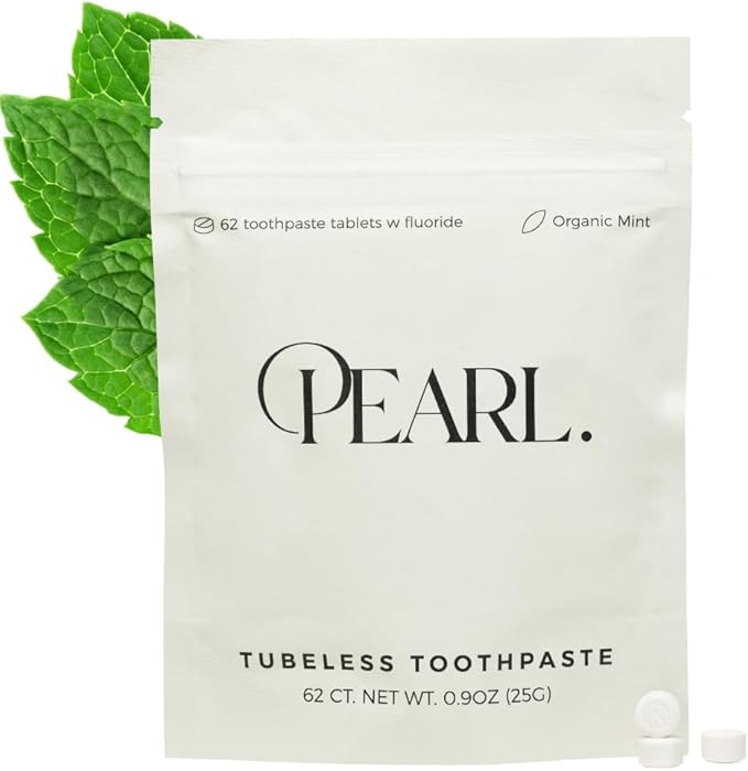 Pearl Fluoride Mint Toothpaste Tablets | Dentist Developed | Natural Whitening | Sensitivity Relief | TSA Approved | Plastic-Free | Reusable Packaging (186 Tablets)