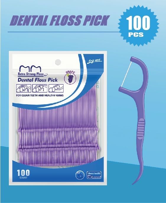 Fruit Flavored Floss，toothpicks，Cleaning Teeth，Ultra-fine Dental Floss Stick, Fight Tooth Decay and Keep Your Teeth Clean，Teeth Cleaning Tool (200 Pieces (Bagged/Single line), Grape+Orange Flavor)