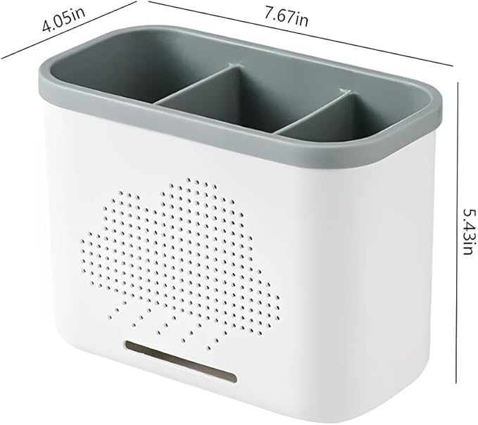 3 Slots Toothbrush Holder and Toothpaste Holder with Drain Hole, Detachable Easy Cleaning Multi-Functional Organizer Caddy Storage for Bathroom Vanity Sink Kitchen (White+Green 3 compartments)