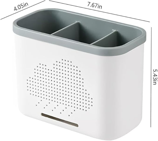 3 Slots Toothbrush Holder and Toothpaste Holder with Drain Hole, Detachable Easy Cleaning Multi-Functional Organizer Caddy Storage for Bathroom Vanity Sink Kitchen (White+Green 3 compartments)