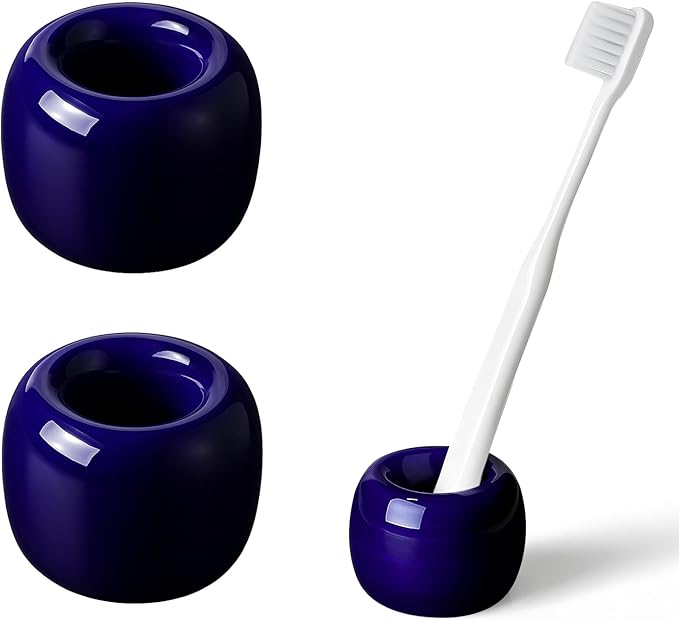 AirMoon Mini Ceramic Toothbrush Holder for Bathroom - Midnight Blue Small Countertop Organizer, Easy Clean Toothbrush Stand, Suit for Electric Toothbrush Head, Pens & Coffee Spoon, Pack of 2