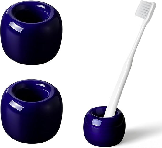 AirMoon Mini Ceramic Toothbrush Holder for Bathroom - Midnight Blue Small Countertop Organizer, Easy Clean Toothbrush Stand, Suit for Electric Toothbrush Head, Pens & Coffee Spoon, Pack of 2