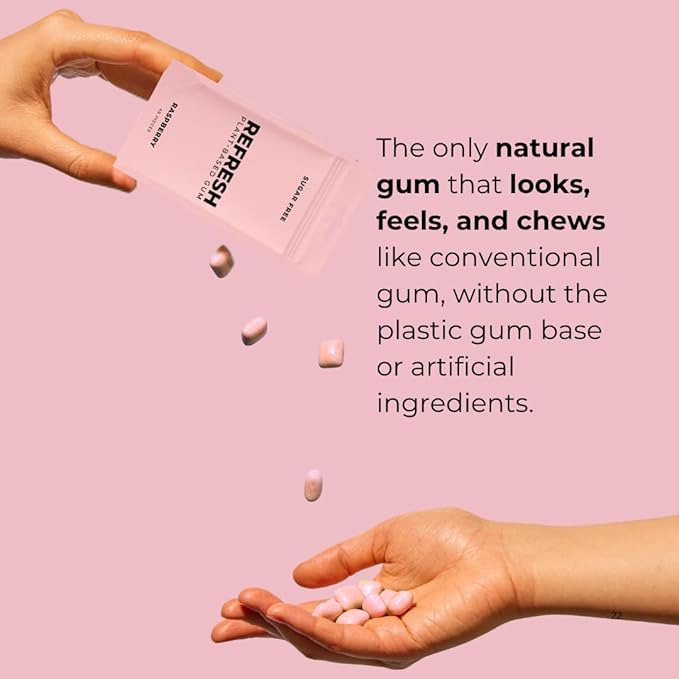 Refresh Gum Raspberry – Xylitol, Sugar Free Chewing Gum Pouch, Natural Flavor & Organic Ingredients – Aspartame Free, Plant-Based, Non-GMO – 45 Pieces