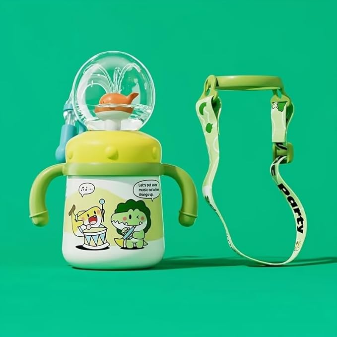 Drinking Cup With Whale Squirt, Weighted Sippy Cups With Adjustable Straps, 300ml Whale Water Cups With Silicone Soft Tip, Portable Leak Proof Straw Sippy Cup For Kids (C-Green)